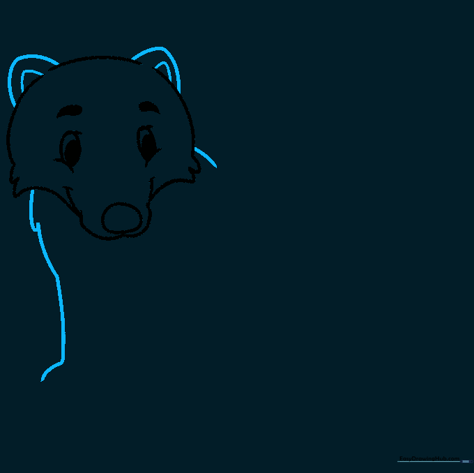 Badger sketch showing the addition of two rounded ears and the start of the shoulder line.