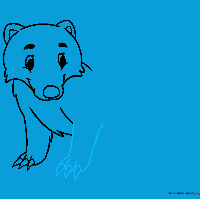 Badger sketch showing the addition of the second foreleg with claws.