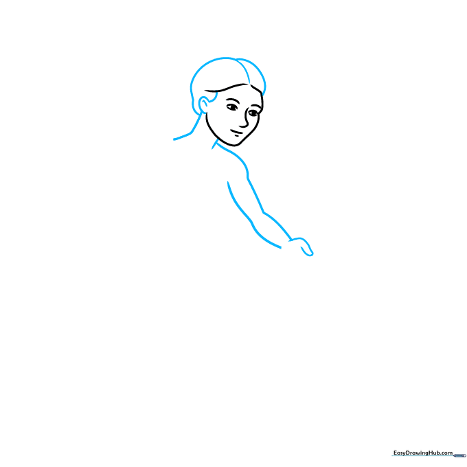 Drawing the neck and hair structure of the badminton player.