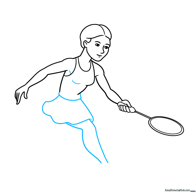 Adding the skirt and leg outlines to the badminton player.