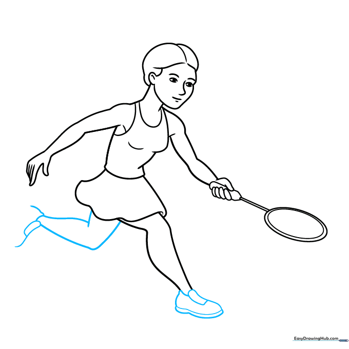 Drawing the athletic shoes on the badminton player.