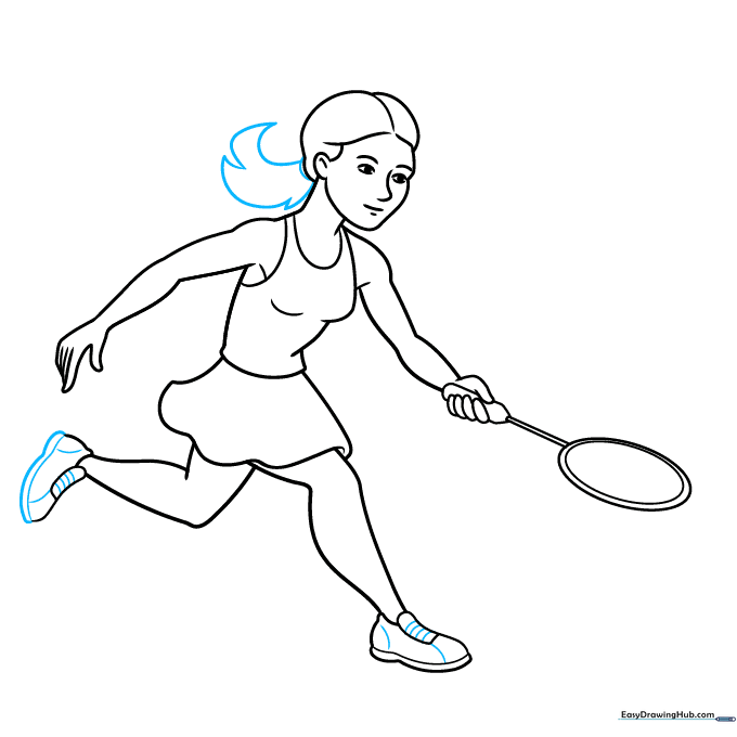 Adding final hair and shoe details to the drawing.