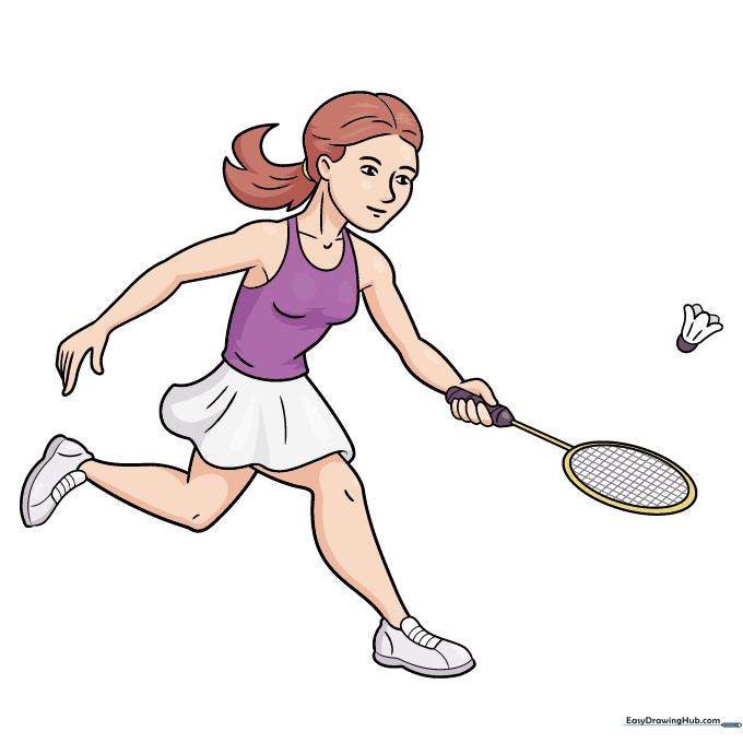 The finished, colored badminton player drawing.