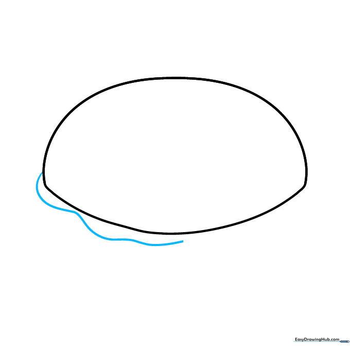 Adding a wavy line inside the bagel shape to represent the filling layer.