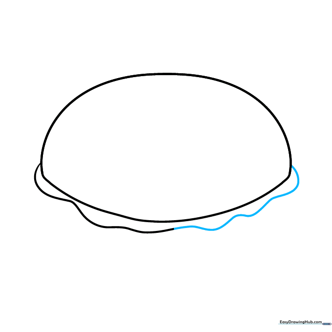 Completing the wavy line across the center of the bagel shape.