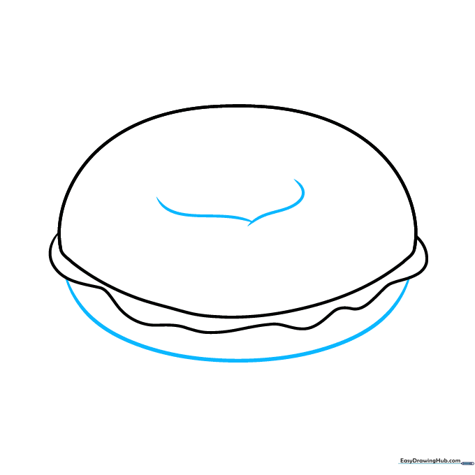 Drawing the bottom crust and the central hole of the bagel.