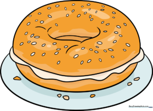 A colorful, finished drawing of a bagel on a plate, ready for artistic inspiration.