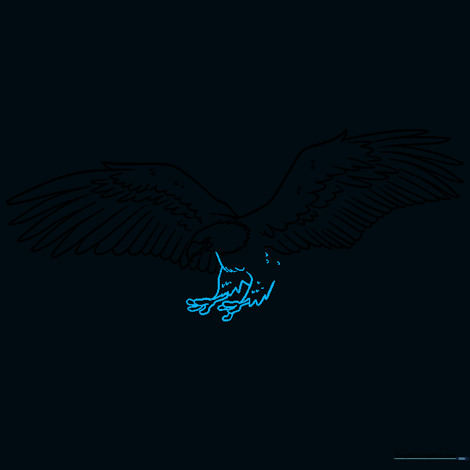 Drawing the eagle's body, legs, and sharp talons using Y and U shapes.