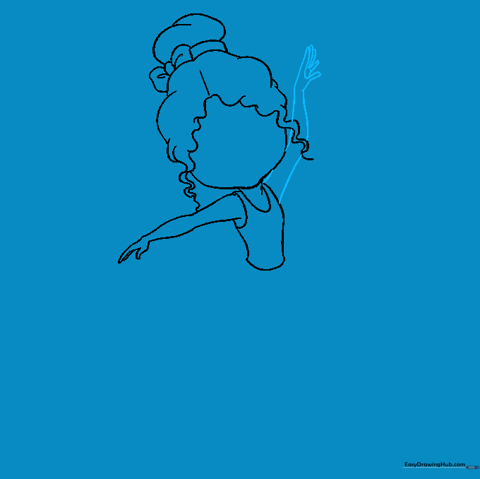Drawing the second arm positioned behind the ballerina's head.