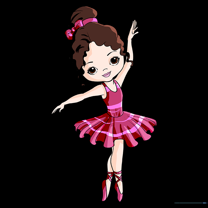 A fully colored, finished drawing of a cartoon ballerina.