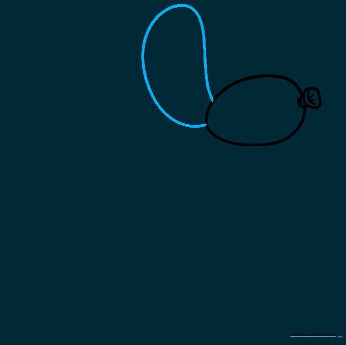 Drawing the first long, curved ear of the balloon dog.
