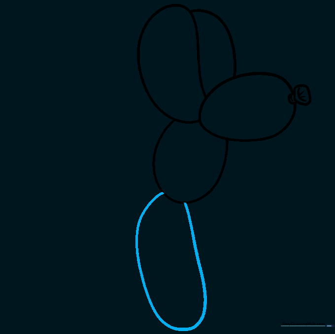 Drawing the first front leg of the balloon animal.