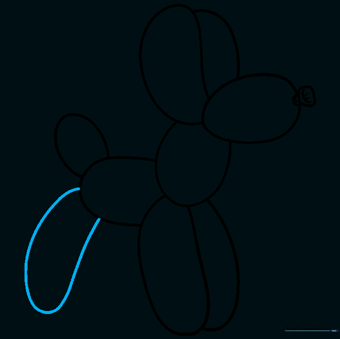 Drawing the first rear leg of the balloon dog.