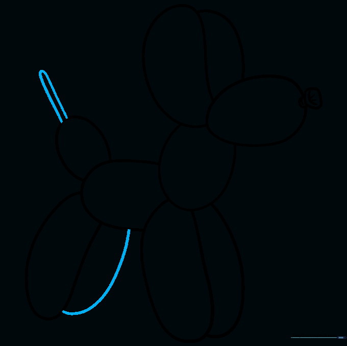 Finalizing the legs and tail details on the balloon dog drawing.