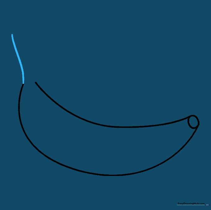 A short curved line extending from the bottom of the banana to begin the stem structure.