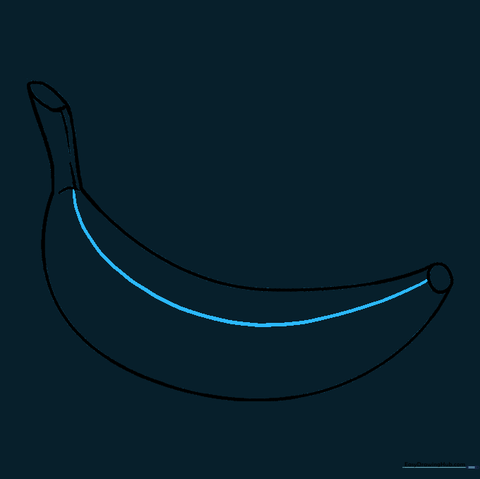 A long curved line drawn along the body of the banana to define the peel ridge.