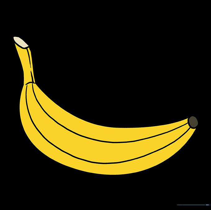 A fully colored, bright yellow banana drawing.
