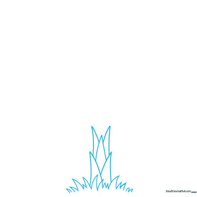 Drawing the grassy base and initial trunk segments of a banana tree using simple triangles.