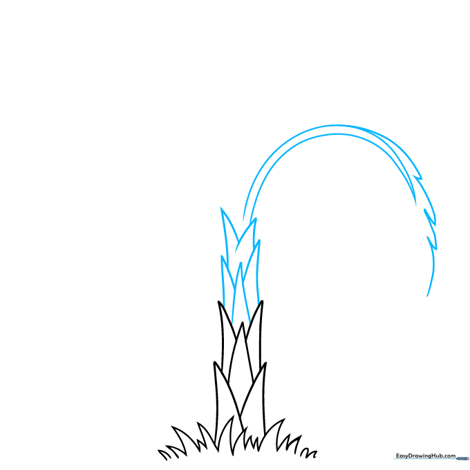 Adding more trunk segments and outlining the first long, pointed banana leaf.