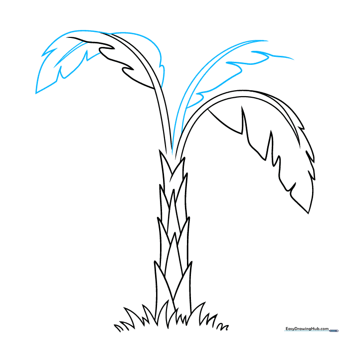 Drawing a folded banana leaf and starting a new leaf segment.