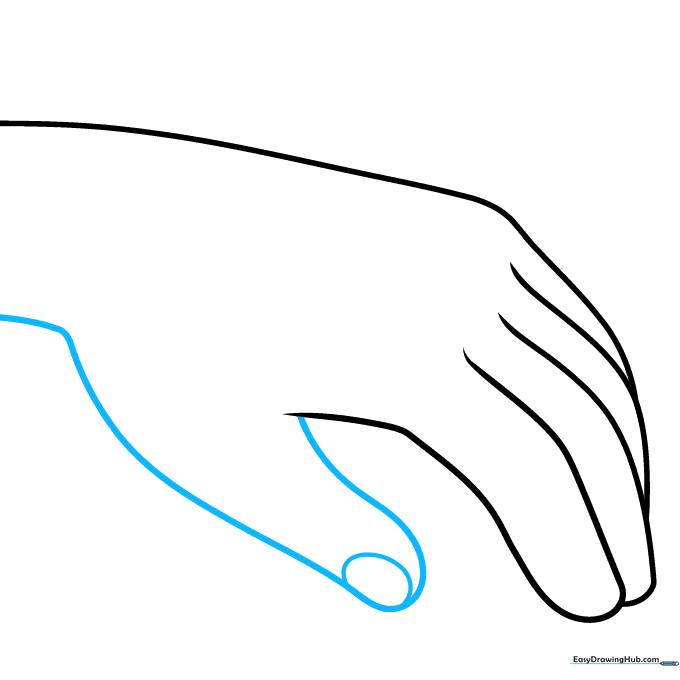 Drawing the thumb with a fingernail oval and a line for the wrist.