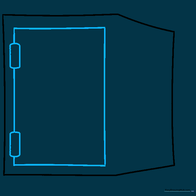 A rectangular door drawn inside the vault shape with two hinge rectangles on the side.