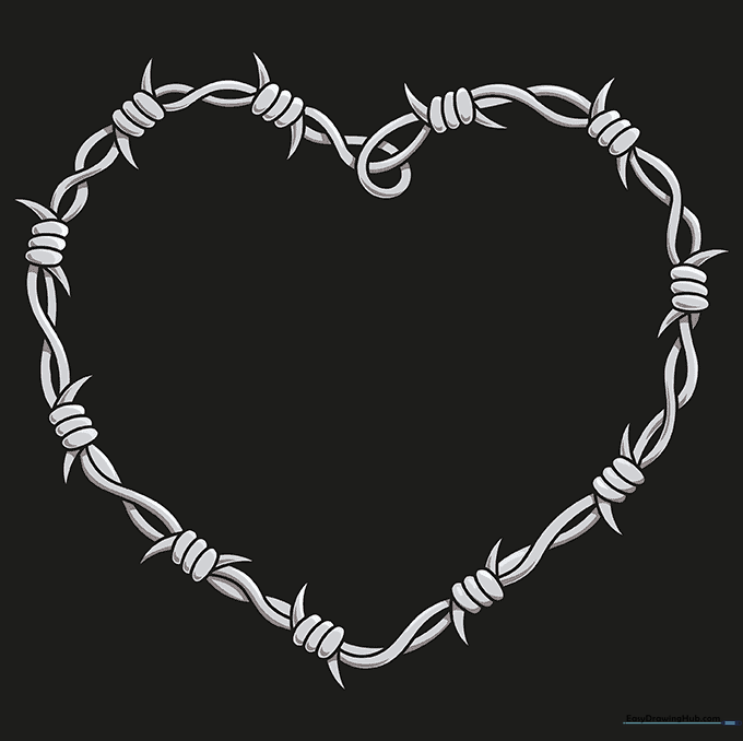 Final colored version of the barbed wire heart with metallic shading.