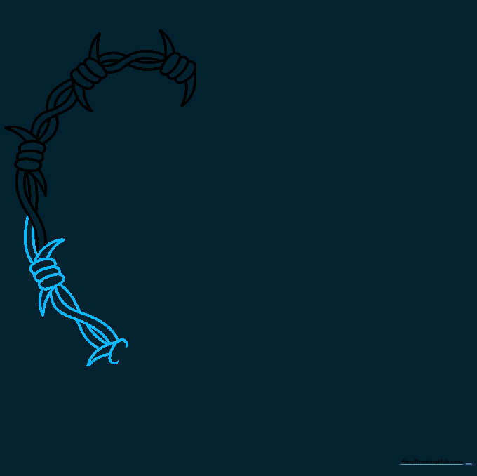 Three barbed wire segments forming the beginning of a heart shape.