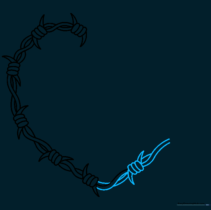 Adding a barbed wire segment on the right side of the heart.