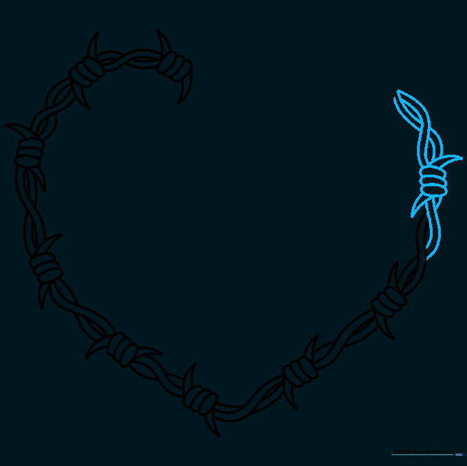 Drawing the upper right section of the barbed wire heart.