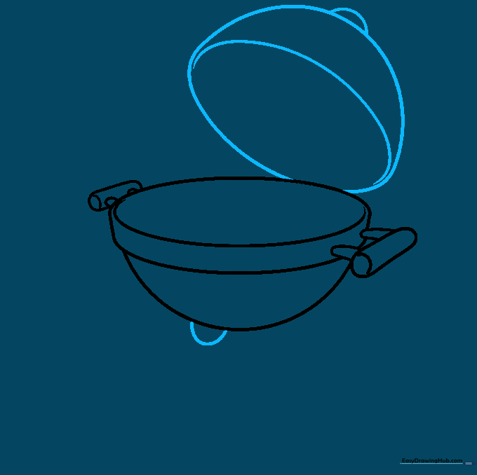 Adding an open grill lid shape above the main grill body.