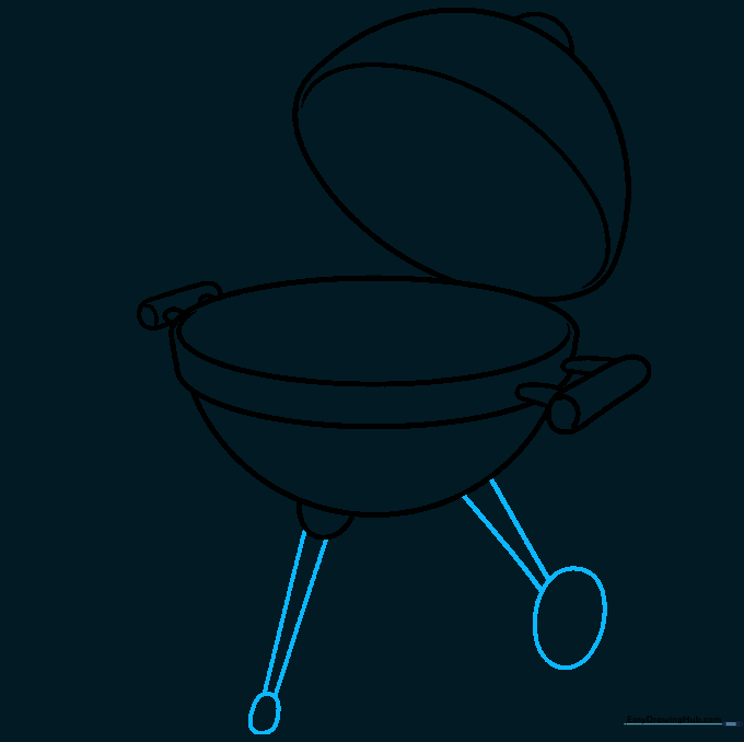 Sketching the grill legs and the first wheel using simple geometric shapes.
