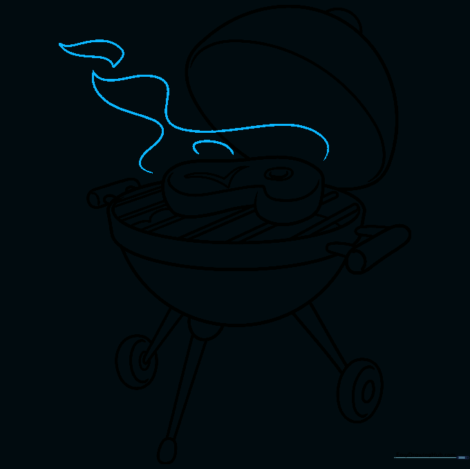 Adding wispy smoke lines rising from the cooking steak.
