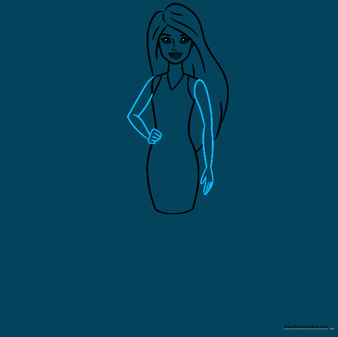 Drawing showing the arms and hands being added to the doll's pose.