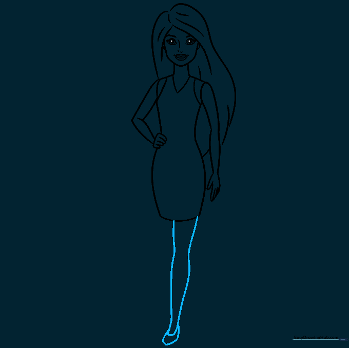Drawing showing the first leg and high-heeled shoe being sketched.