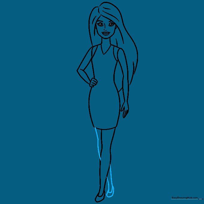 Drawing showing the second leg being added to complete the lower body.