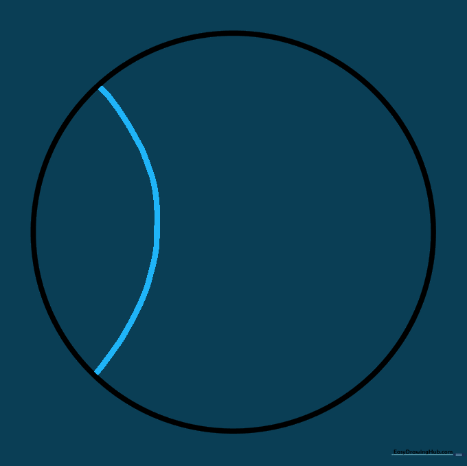 A circle with a single curved line drawn inside to indicate the seam.