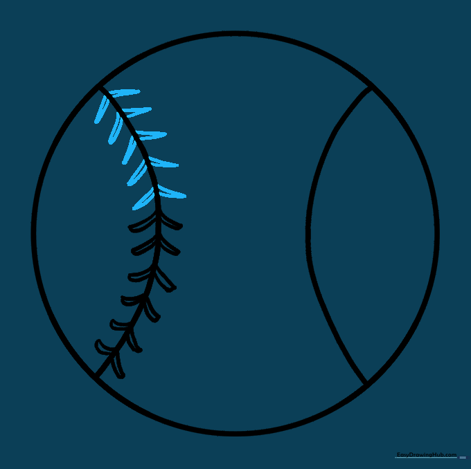 The first seam of the baseball now fully covered in uniform stitches.
