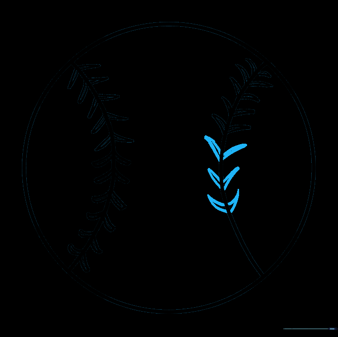 Continuing the stitch pattern along the second seam of the baseball.