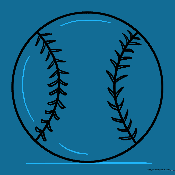 Adding curved shading lines to the edges of the baseball to create a 3D effect.