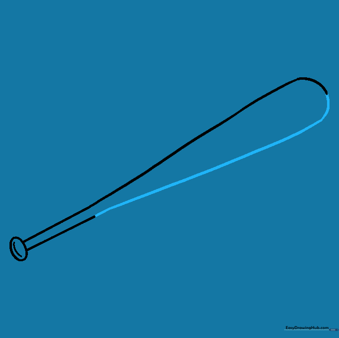 The completed outline of the baseball bat barrel, showing the full shape from handle to top.