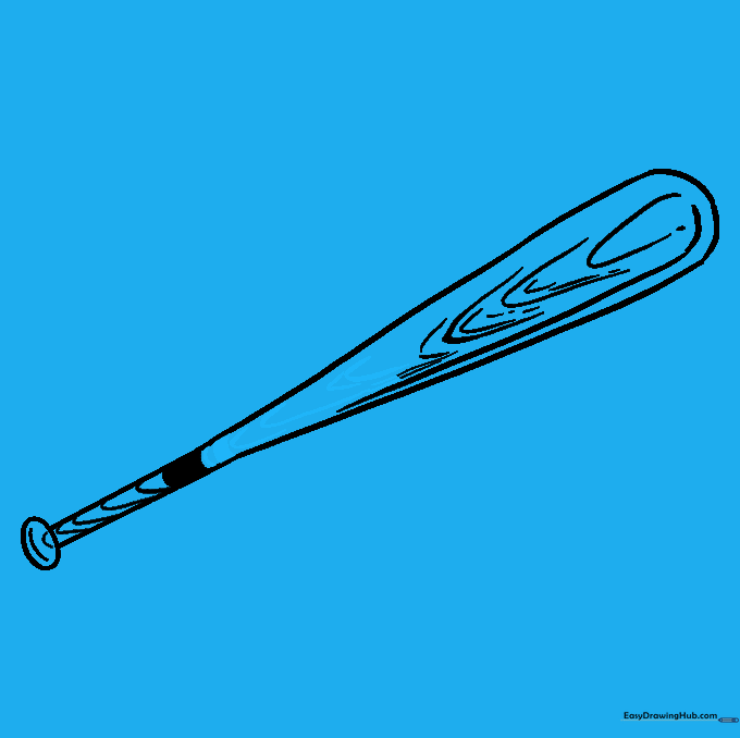Adding final shading and texture lines to the taper of the baseball bat for a finished look.