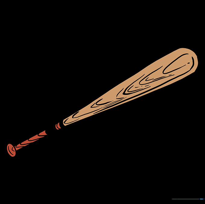 The final colored baseball bat, showing wood tones and shading for a realistic finish.