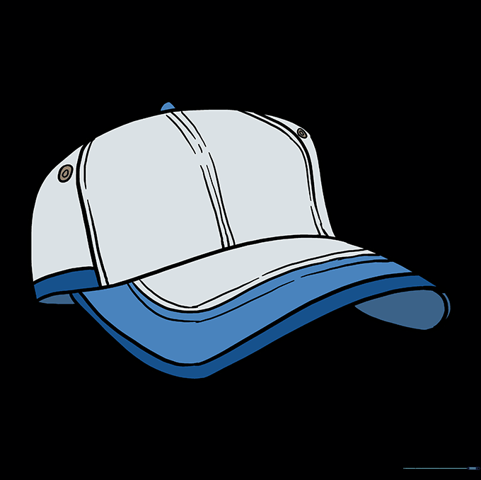 A fully colored baseball cap drawing with shading and team colors.