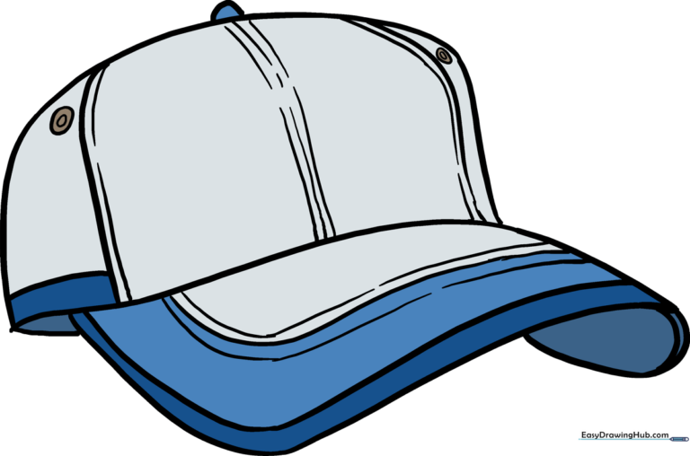 A vibrant, finished drawing of a baseball cap displayed as a featured art project.