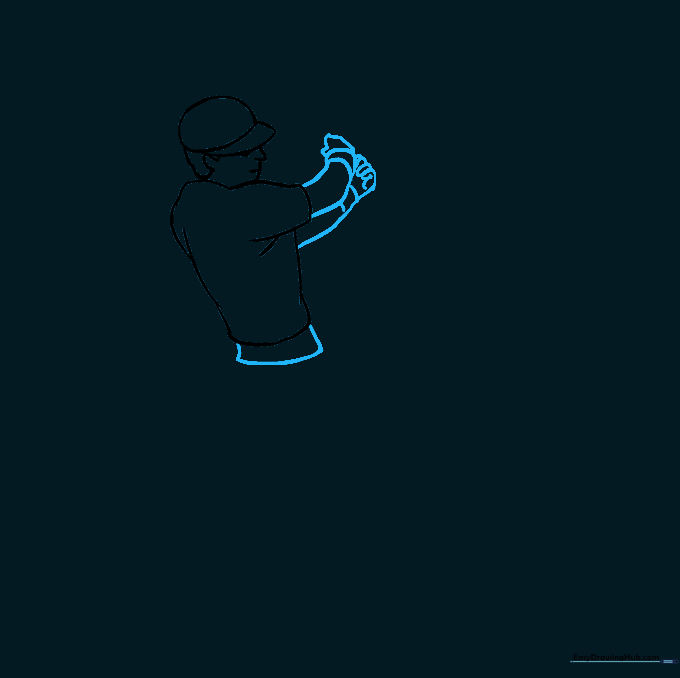 Drawing of the baseball player's arms, hands, and wristbands.
