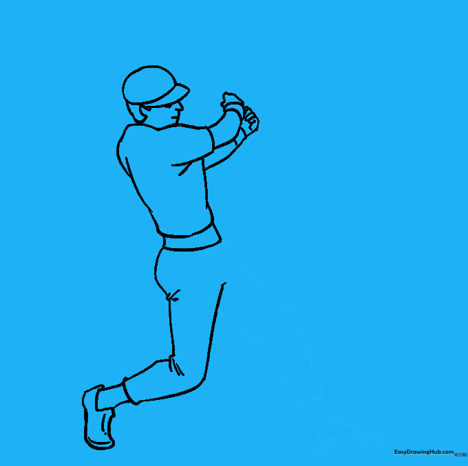 Drawing of the baseball player's second leg and shoe.