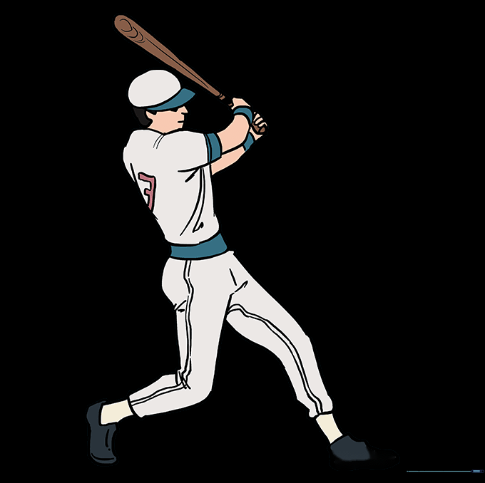 Final colored illustration of a baseball player in uniform.