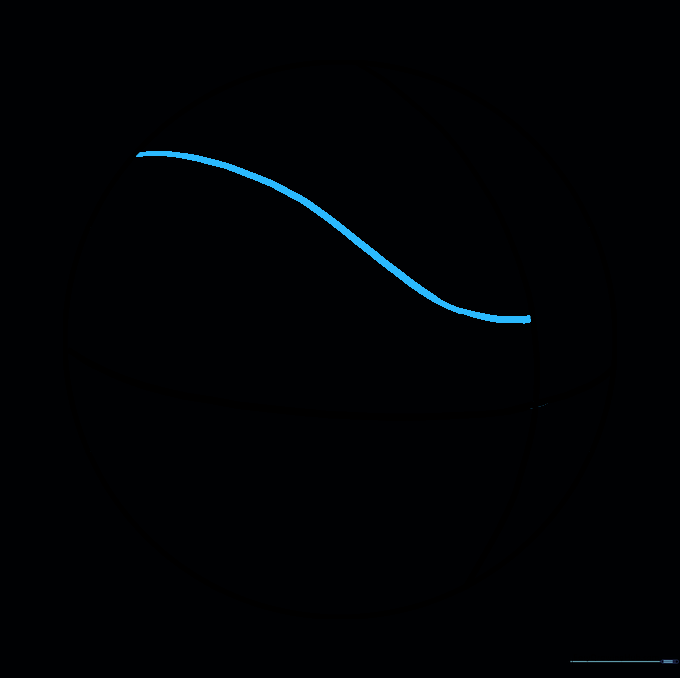 A basketball sketch showing an additional curved seam line on the left side.