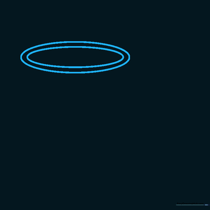 A simple flattened oval representing the rim of a basketball hoop drawn on white paper.